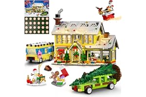 HOGOKIDS Advent Calendar 2025 Christmas Building Set with Light, 24 Days Christmas Countdown House Mini Building Block Kit with Bus & Pickup Truck, Holiday Toys Gift for Adults Kids Girls Boys Age 12+