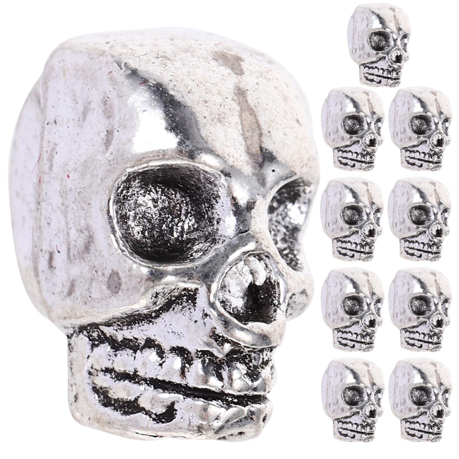 Healifty 10pcs Skull Spacer Bead Necklace Bracelets Earrings Accessories for DIY Jewelry Making (Silver)