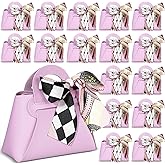 Abbylike 18 Pcs PU Leather Purse Gift Bags with Handles Ribbon Wedding Purse Party Favor Bags Valentines Candy Boxes for Baby Showers Birthday Wedding (Purple)