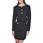 KARL LAGERFELD womens Tweed Printed Scoop Neck Cropped Jacket