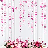 Valentines Day Party Decorations Hot Pink White Hanging Paper Heart Garland Streamer for Birthday Bachelorette Engagement Wedding Bridal Shower Anniversary Minnie Flamingo Pink Girl Party Supplies