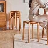 YMYNY 4pcs Solid Wood Round Stool 27x27x45CM Natural Color HBD026N-4 view 7