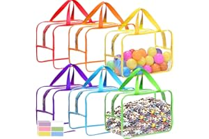 CLBUTGE 12.6 * 9.25 * 6.9 IN Extra Large Toy Storage Bags, 6 Packs Clear Colorful Waterproof Toy Organizer Bags with Labels, Dual Zippers and Portable Handheld Design, Board Game Storage for Building Blocks