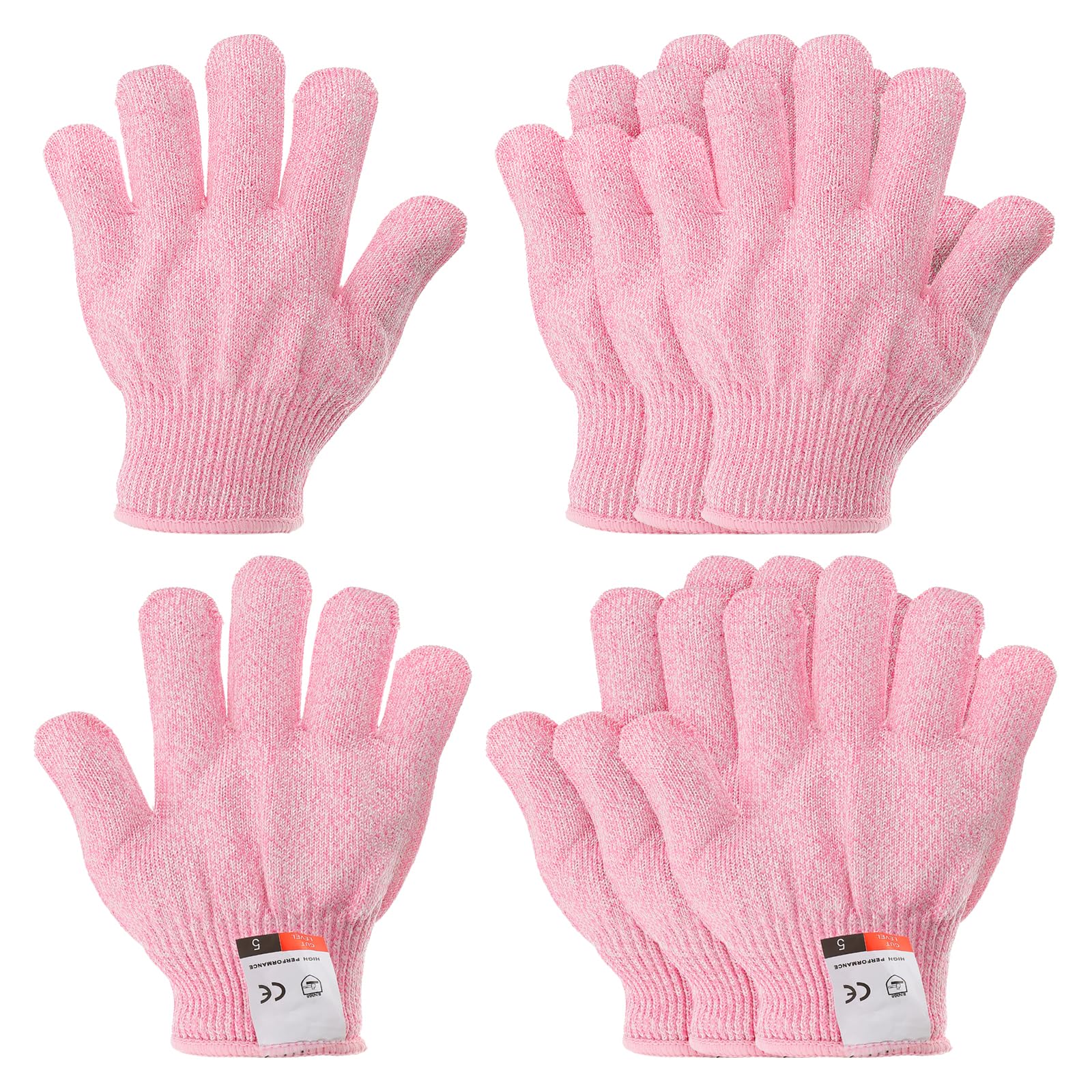 PATIKIL Cut Resistant Gloves, 4 Pair Level 5 Protection Anti Cutting Gloves for Kitchen Wood Carving Working, XX-Small, Pink
