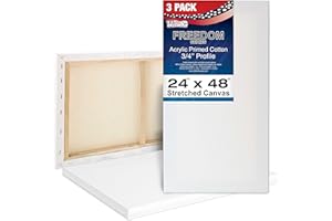 U.S. Art Supply 24 x 48 inch Stretched Canvas 12-Ounce Primed 3-Pack - Professional White Blank 3/4" Profile Heavy-Weight Gesso Acid Free Bulk Pack - Painting, Acrylic Pouring, Oil Paint