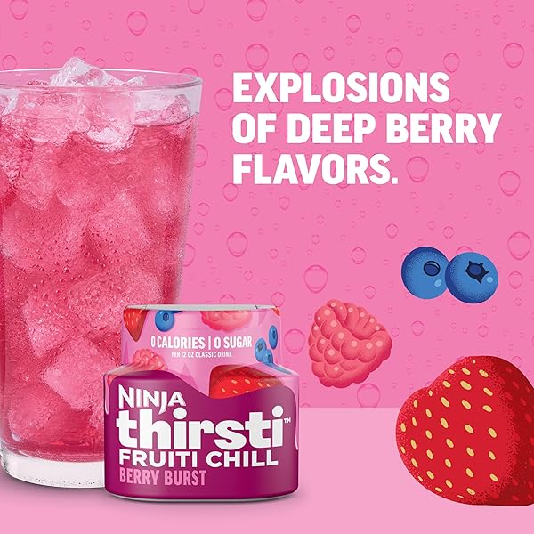 NINJA THIRSTI FLAVORED WATER DROPS, FRUITI CHILL BERRY BURST, BOLD FRUIT FLAVOR, SPARKLING OR STILL, ZERO CALORIES, ZERO SUGAR, MAKES 17, 12OZ DRINKS, 3 PACK, WCFBRPNAM