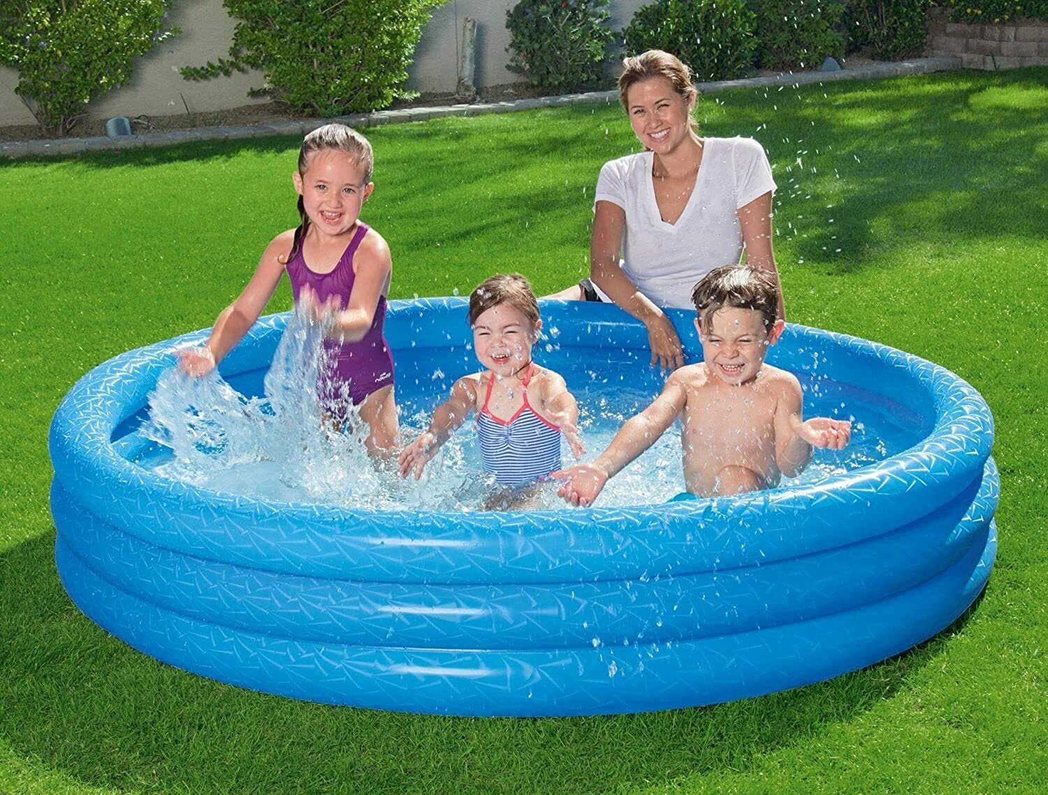 Kids Childrens Paddling Pool 3 Ring Round 1.8m Blue