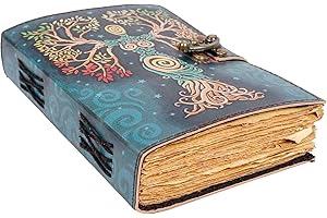 SH SHIFAA HANDICRAFT Blank Spell Book Of Shadows Journal With Lock Clasp Prop Vintage Handmade Leather Diary Embossed Prayer Pagan Antique Witchcraft Supplies Wiccan Notebook Daily (7x5)