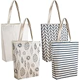 Weewooday 4 Pieces Reusable Tote Bags Shopping Canvas Tote Bags for Women