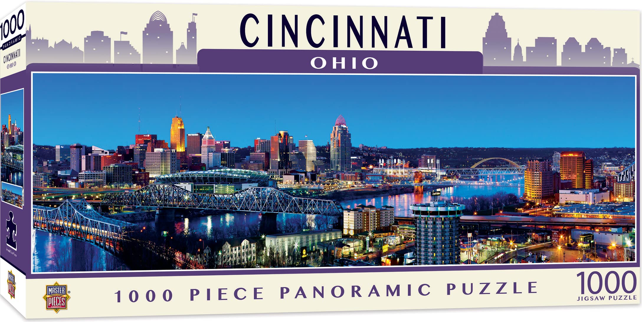 1000 Piece Jigsaw Puzzle for Adult, Family, Or Kids - Cincinnati Pano by Masterpieces - 13" X 39" - Family Owned American Puzzle Company
