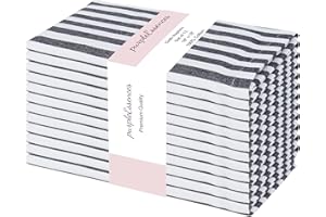 PurpleEssences Plain Striped Cloth Napkins - Set of 12-100% Cotton - 18 x 18 Inch - Perfect Everyday Use Dinner Napkin for Fall Thanksgiving Halloween - Black and White