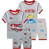 Little Boys Pajamas 100% Cotton Fire Truck Sleepwear Baby Boy 4 Pcs Summer Pjs Kids Short Sets Toddler Jammies Clothes