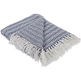 DII Modern Farmhouse Cotton Herringbone Blanket Throw with Fringe for Chair, Couch, Picnic, Camping, Beach, &amp; Everyday Use, 50 x 60 - French Blue