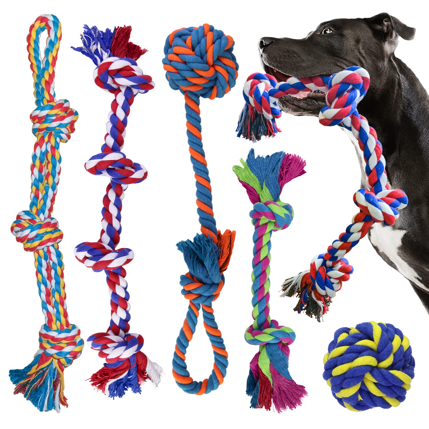 LARGE Dog Rope Toys (Extremely Durable and Strong) For Large And Medium Dog - EXTRA LARGE DOG TOYS For Aggressive CHEWERS - NEARLY INDESTRUCTIBLE - Sturdy Rope - Tug Of War Rope for Teething (5PCS)