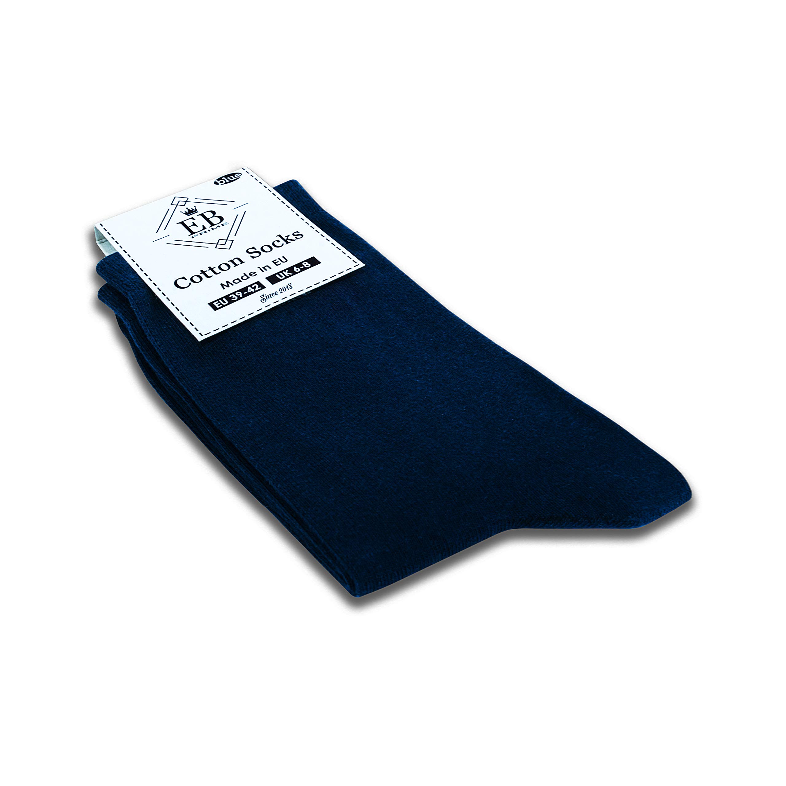 EB Prime Cotton Socks for Men and Women, 6 Pairs, Size UK 6-8, Business Socks, Blue, Classic Socks, Comfortable, Breathable, Best quality for long durability, Made in the EU.
