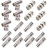 BeElion 20-Pack BNC Male/Female to Male/Female Straight/T-Shape Connectors Kit, 5PCS M/M 10PCS F/F 5PCS 1M/2F BNC Coaxial Cou
