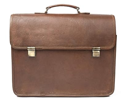 RSN Genuine Leather 15.6 Inch Office Briefcase Laptop Messenger Bag