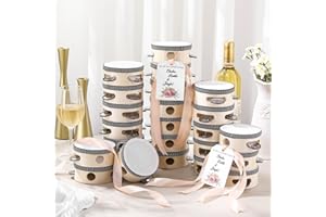 Lukmaa 24 Set 4 Inch Tambourine for Adults Tambourines Bulk Wooden Hand Held Drum with Metal Jingles, Gift Tags, Beige Ribbon Percussion Gift Musical Instrument for Church Wedding Party Favor