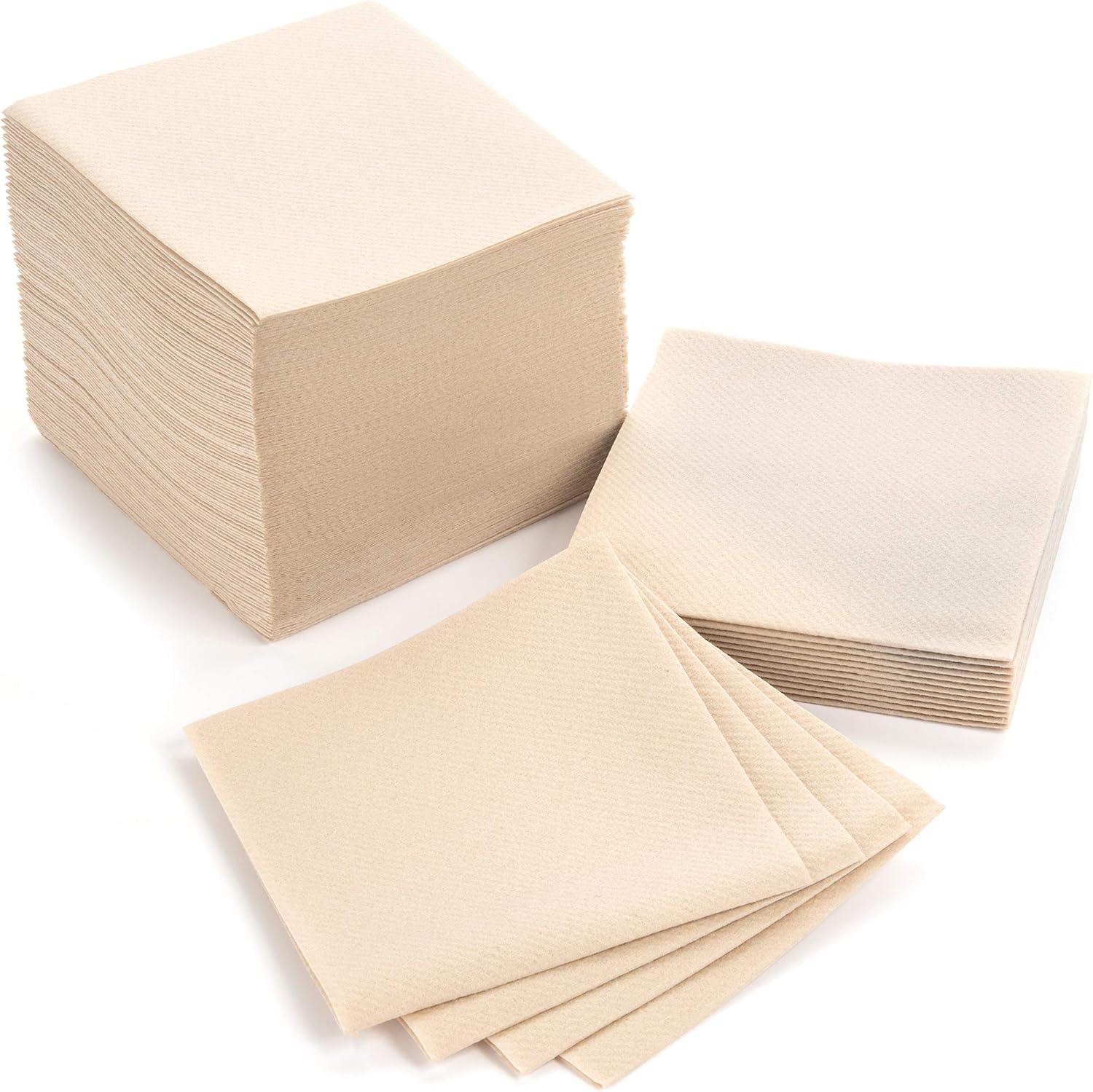 American Homestead Cocktail Napkins - Small 4” x 4” Linen-Like Disposable Beverage/Bar Napkins - Bulk Square Napkins Eco-Friendly & Compostable - Everyday Use, Party or Wedding (100 Count, Sand)
