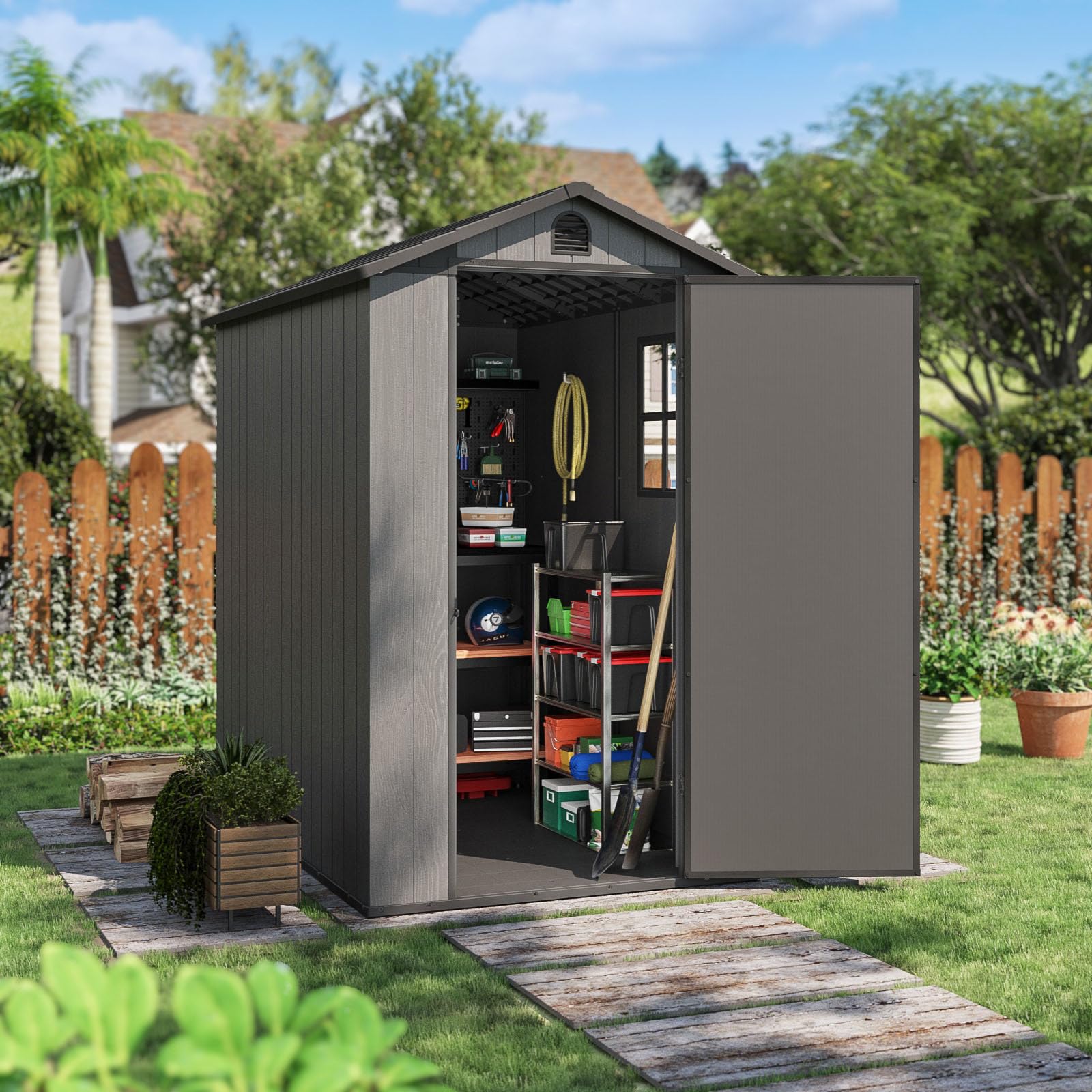 Patiolife 4 x 6 FT Resin Outdoor Storage Shed with Floor, PlasticTool ...