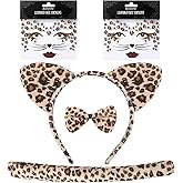 Janinka Cheetah Costume Set Dalmatian Dog Ears Headband Cheetah Leopard Cat Tail Bow Tie Face Stickers for Halloween Cosplay