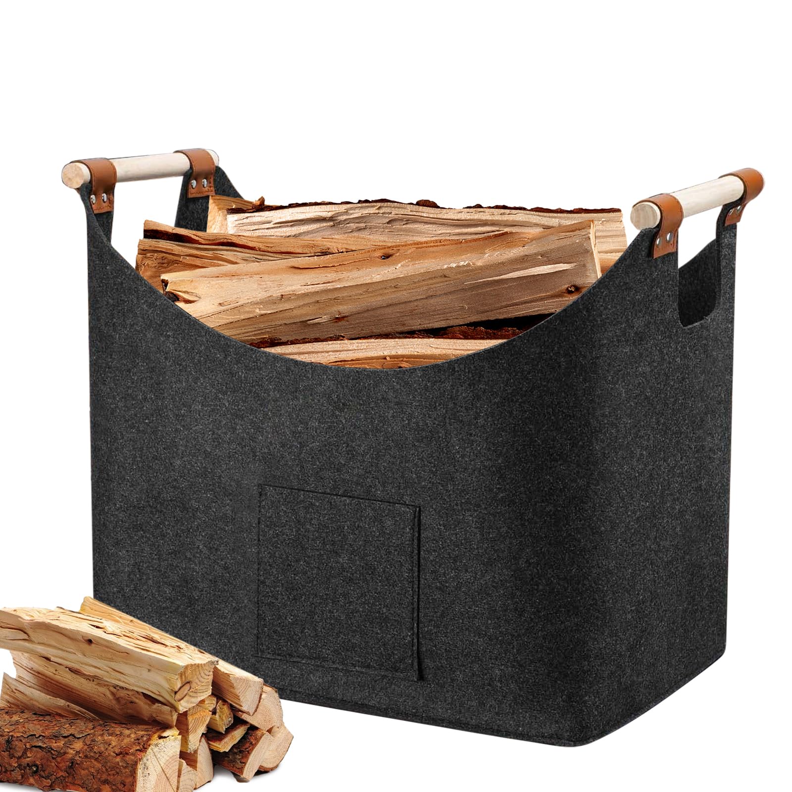 Large Firewood Basket Felt Bag Foldable Wood Basket Firewood Basket with Handle