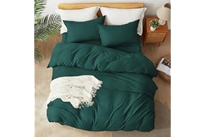ALAZURIA Twin/Twin XL Duvet Cover Set (2 Piece) for Kids, College Dorm Student, Soft Prewashed with Zipper Closure 4 Corner Ties (1 Duvet Cover + 1 Pillow Sham) Emerald Green, Twin Size
