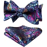 HISDERN Bow Ties for Men Floral Bowties Mens Self Tie Bow Tie Handkerchief Jacquard Woven Bowtie Pocket Square Set