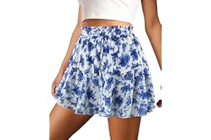 COOUFE Mini Skirts for Women 2025 Casual Boho Floral Skorts Layered Hem A-Line Tennis Chiffon Shorts