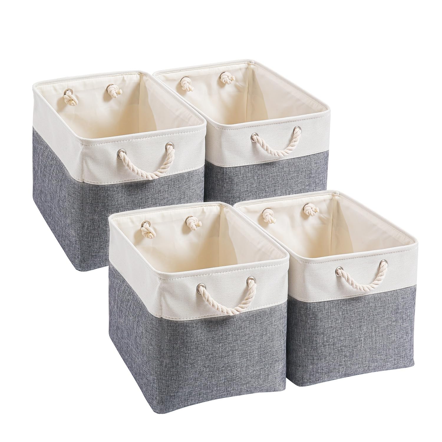 Mangata Canvas Cube Storage Boxes, 25x25x25cm Storage Baskets for Shelves Organizing Clothes Nursery Home(Cold Grey&White, Set of 4)