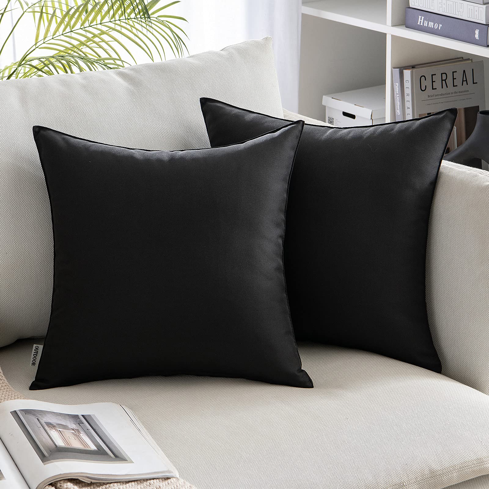 MIULEE Pack of 2 Outdoor Waterproof Throw Pillow Cover Home Pillow Case Decorating Cushion Covers Protectors for Tent Park Bed Sofa Chair Bedroom Decorative Pillowcases 45x45cm 18x18inch Black โ image 1