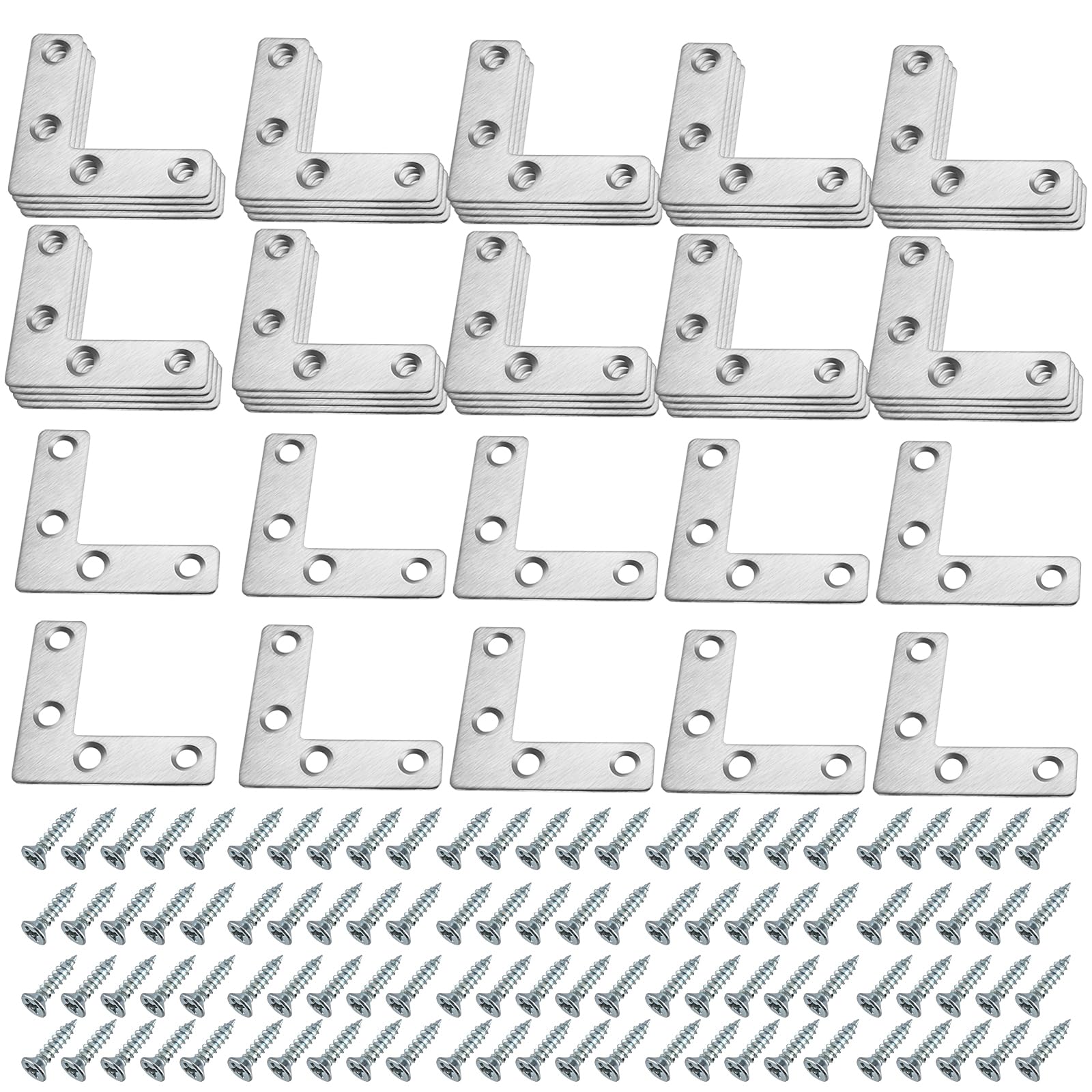 CHUIFAI 50 x Flat Angle 90 Degrees Stainless Steel L-Shape Flat Angle Connectors Flat Angle Brackets L Shape 50 x 50 mm with 160 Screws for Wooden Furniture, Tables and Chairs