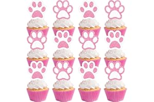 Weecent 36 Pcs Paw Cupcake Toppers Pink Glitter Dog Paw Cake Decorations Glitter Puppy Cupcake Toppers for Baby Shower Boys Girls Birthday Party Cake Supplies (2 Styles)