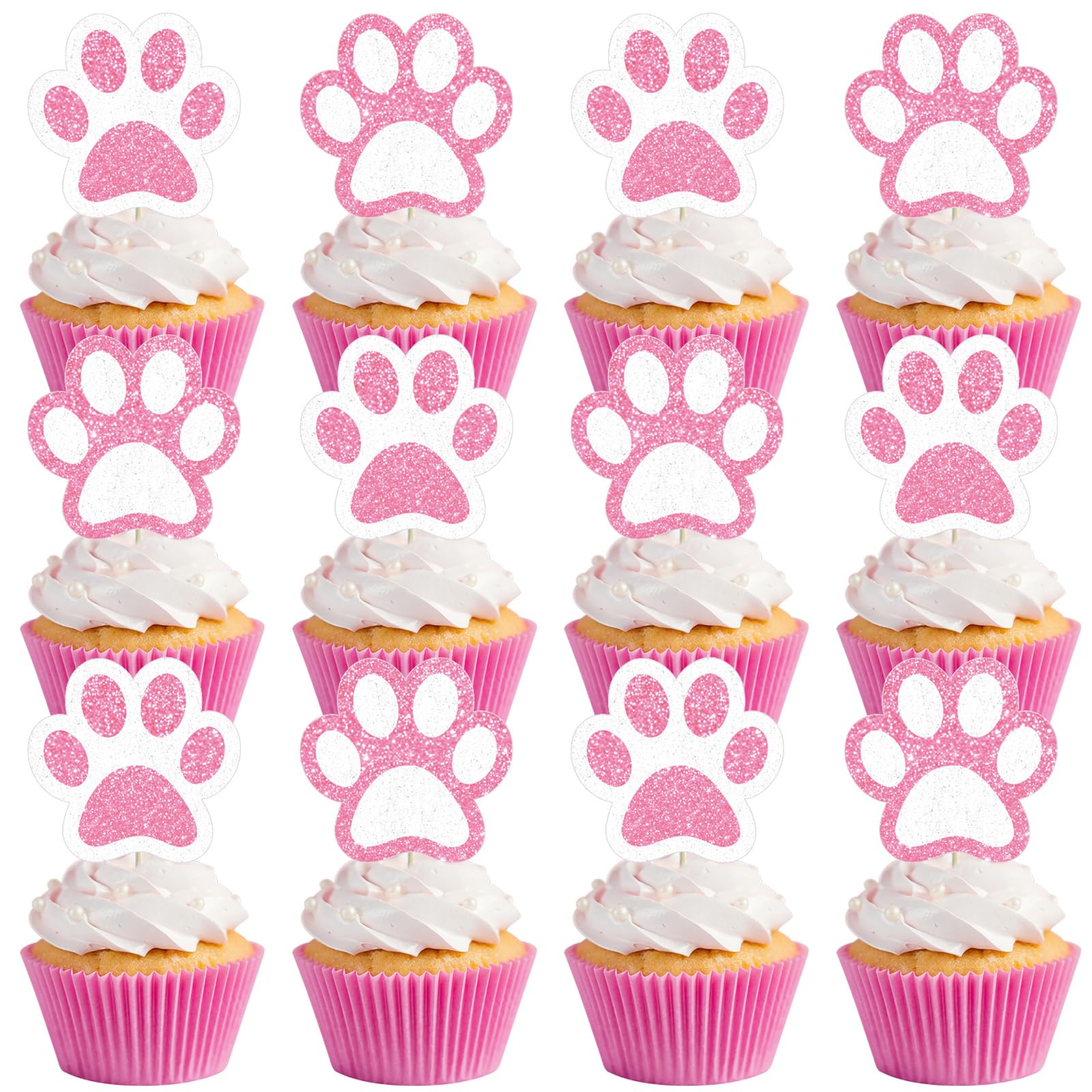 Photo 1 of Weecent 36 Pcs Paw Cupcake Toppers Pink Glitter Dog Paw Cake Decorations Glitter Puppy Cupcake Toppers for Baby Shower Boys Girls Birthday Party Cake Supplies (2 Styles)
