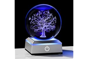 Qianwei 3D The Tree of Life Crystal Ball with LED Colorful Lighting Touch Base,Flower of Life Meditation Chakra Grid Night Light, Sacred Geometry Art Symbol for Spiritual Decor