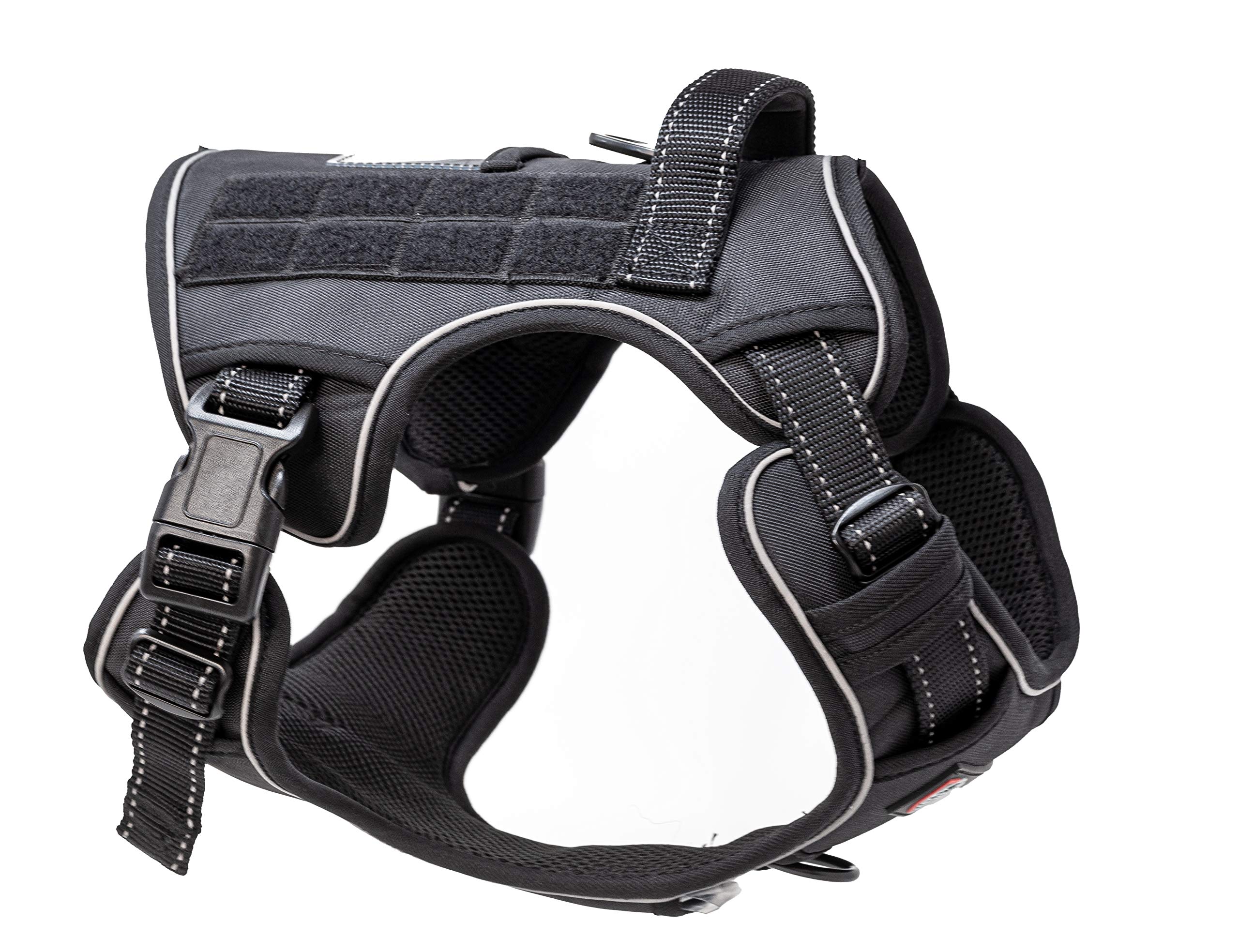 Verja Tactical Dog Harness No-Pull Adjustable Pet Harness Reflective K9 Working Training Pet Vest Military Service Dog Harness for Small Medium Large Dogs (M(Neck:16-22",Chest:22-30"), Black)