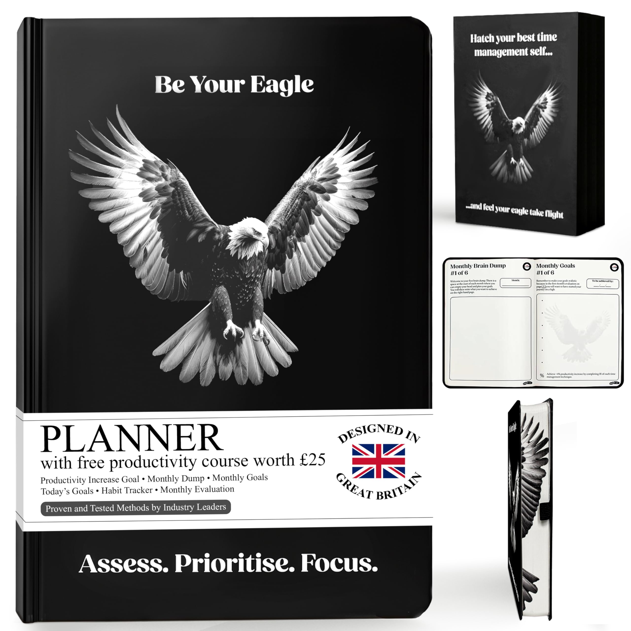 Be Your Eagle - Undated Daily Planner and Journal for 6 Months Coverage - A5 Business Journal for Time Management, Goal Setting & Productivity with Eisenhower Matrix, Ideal Gift for Men