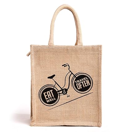 H&B Jute Bags for Lunch for Men | Jute Bags with Zip | Jute Tote Bag | Jute Tiffin Bags | Printed