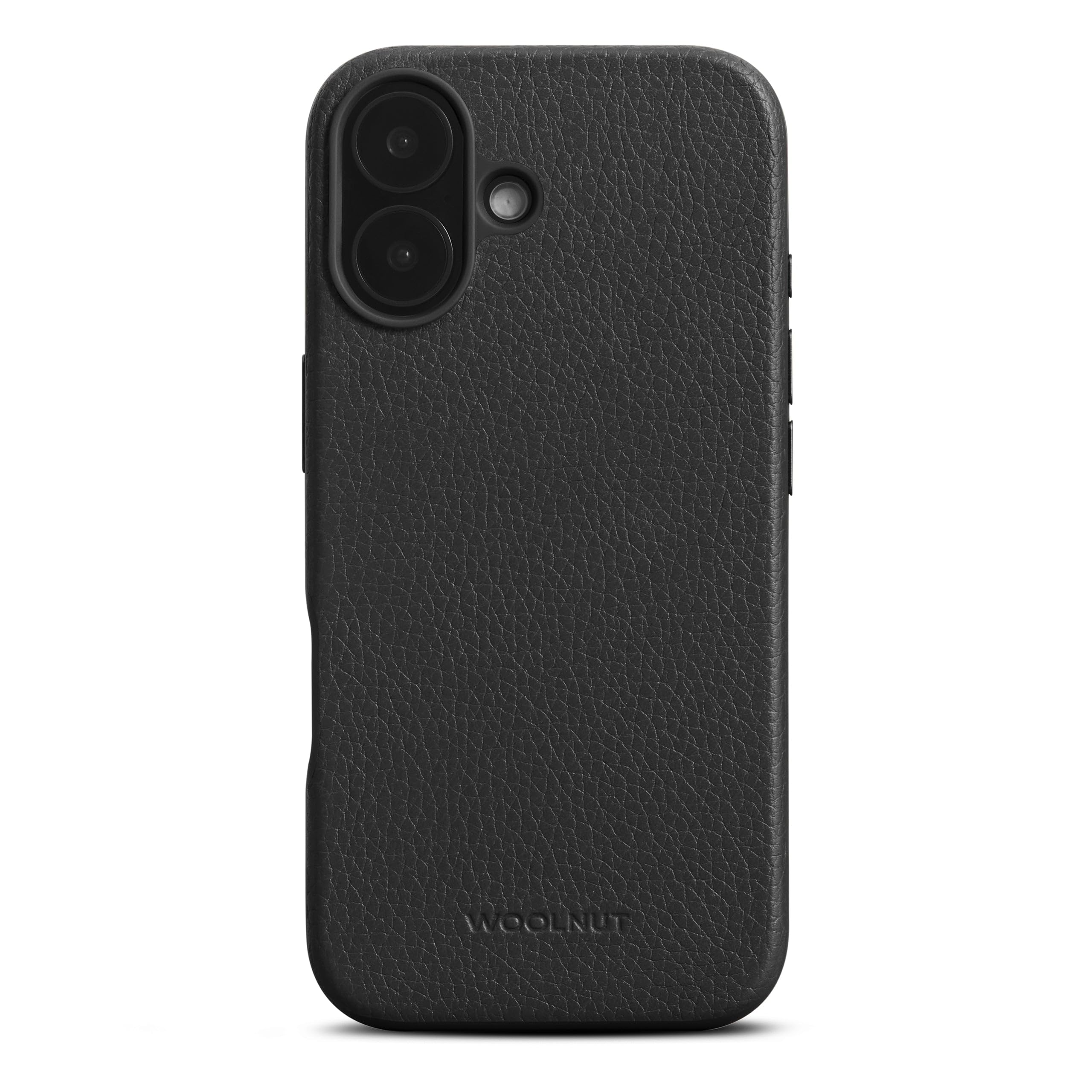 WOOLNUT Leather Case for iPhone 16 - Black - Scandinavian Full-Grain Leather, Compatible with MagSafe, Slim TPU Sides, Soft Microfiber Lining, Raised Edges for Screen & Camera Protection