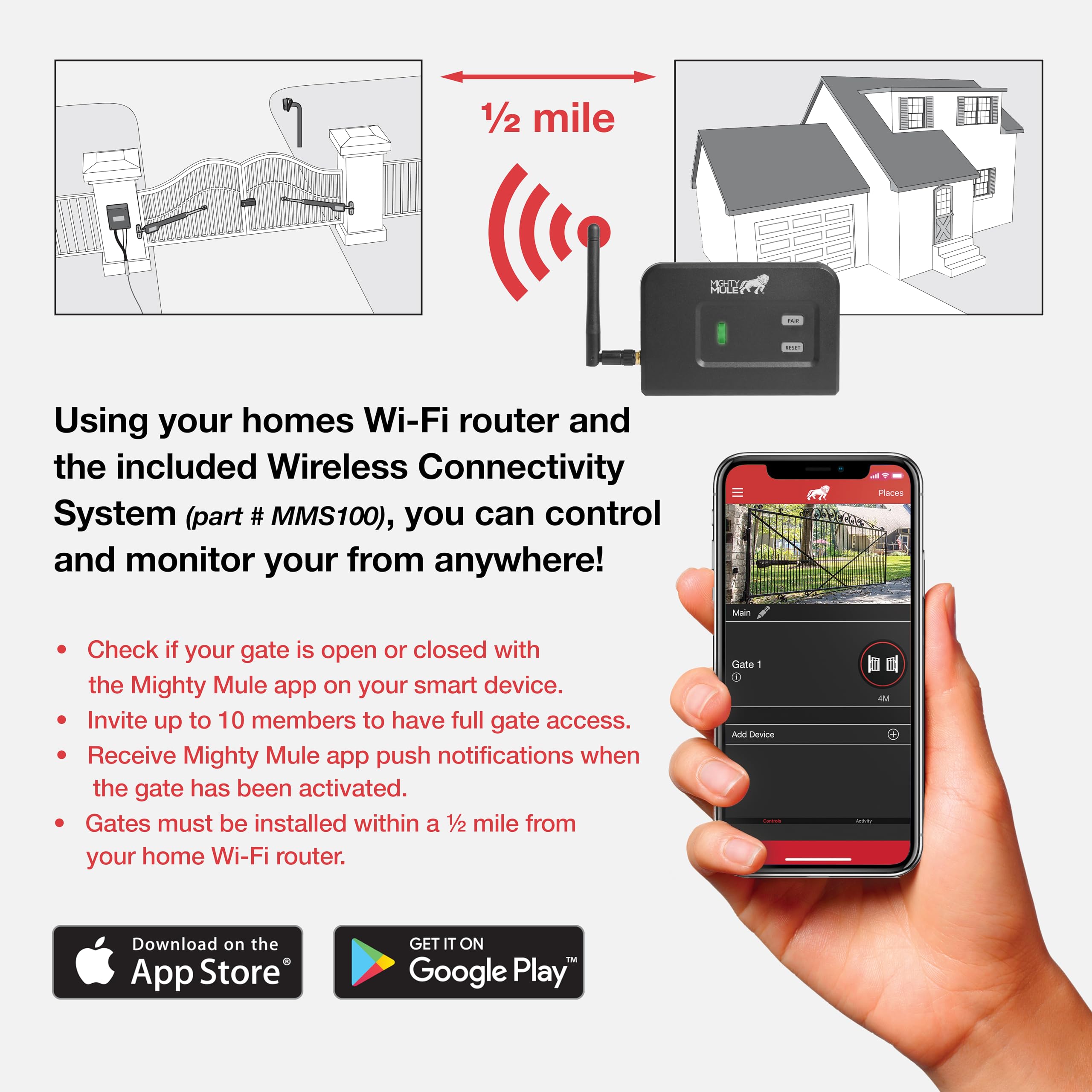 Mighty Mule MMS100 100 Wireless Connectivity System, BLACK