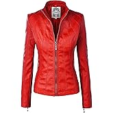 Made By Johnny MBJ Womens Faux Leather Zip Up Moto Biker Jacket with Stitching Detail