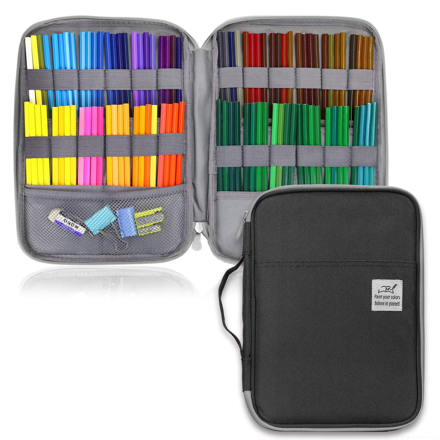 YOUSHARES 96 Slots Colored Pencil Case, Large Capacity Pencil Holder Pen Organizer Bag with Zipper for Prismacolor Watercolor Coloring Pencils, Gel Pens & Markers for Artist (Black)