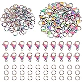 PH PandaHall 120pcs Lobster Claw Clasps with Open Jump Rings Kit, 40pcs 13x8mm Rainbow Color Jewelry Fastener Hook 304 Stainless Steel 80pcs 6mm Etched O Rings 20 Guage for Earring Bracelet Necklace