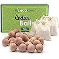 ecoKiwi Cedar Balls for Clothes Storage 75 Pack - 100% Natural Red Cedar Blocks for Clothes Storage - Aromatic Cedar Chips for Closets & Drawers - Cedarwood Oil Planks with Sandpaper & 3 Cotton Bags