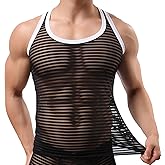Uneihoiz Men's Soft Mesh Striped Tank Tops Sleeveless Fitness Undershirt Vest