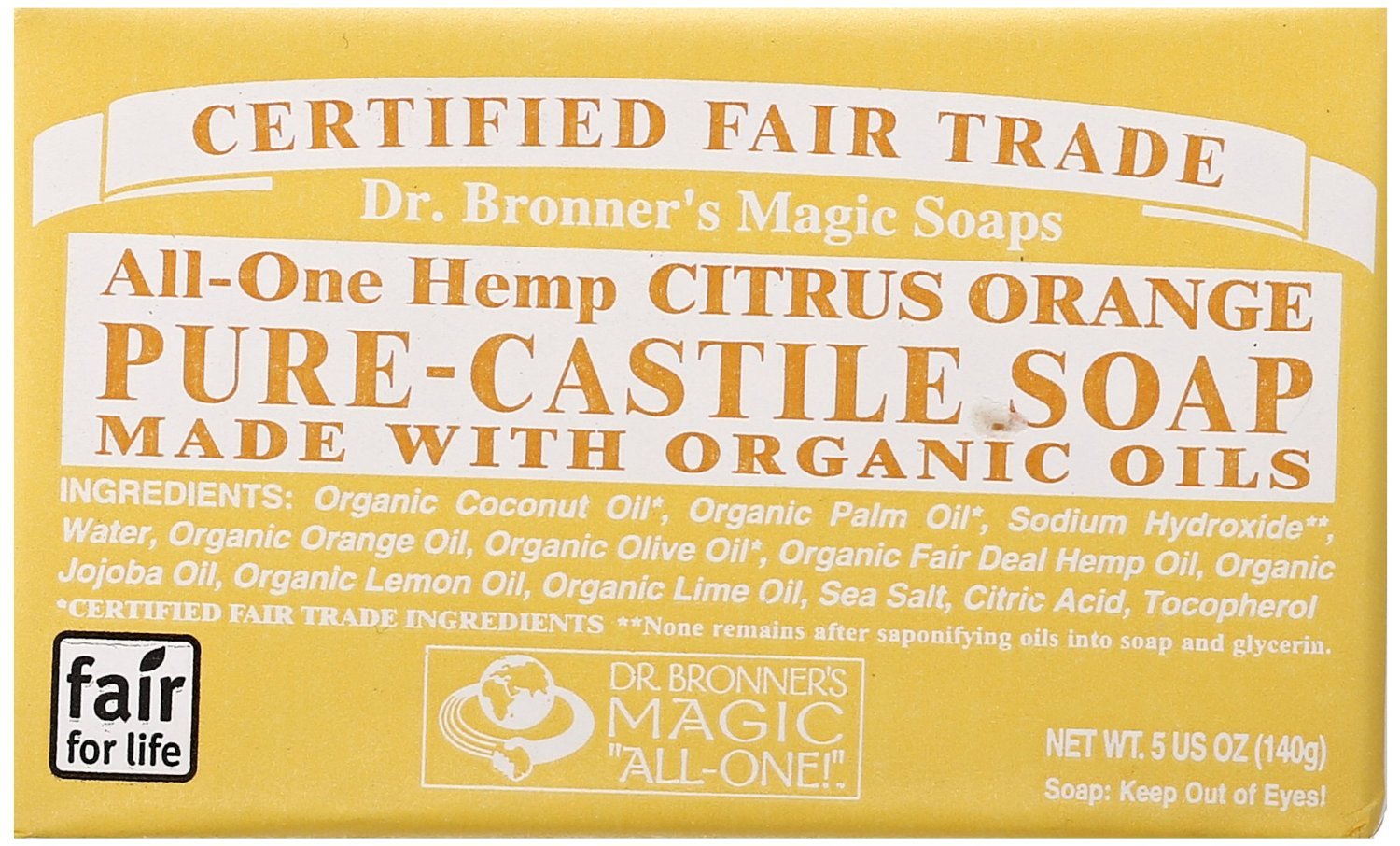 DR BRONNER`S PURE CASTILE SOAP BAR 140g - CITRUS (3 PACK)