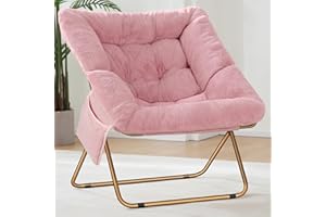 Kasunpul Comfy Saucer Chair, Foldable Living Room Chairs, Soft Faux Fur Lounge Chair for Bedroom, Reading Chairs for Adults, Kids, X-Large (Faux Fur-Pink)