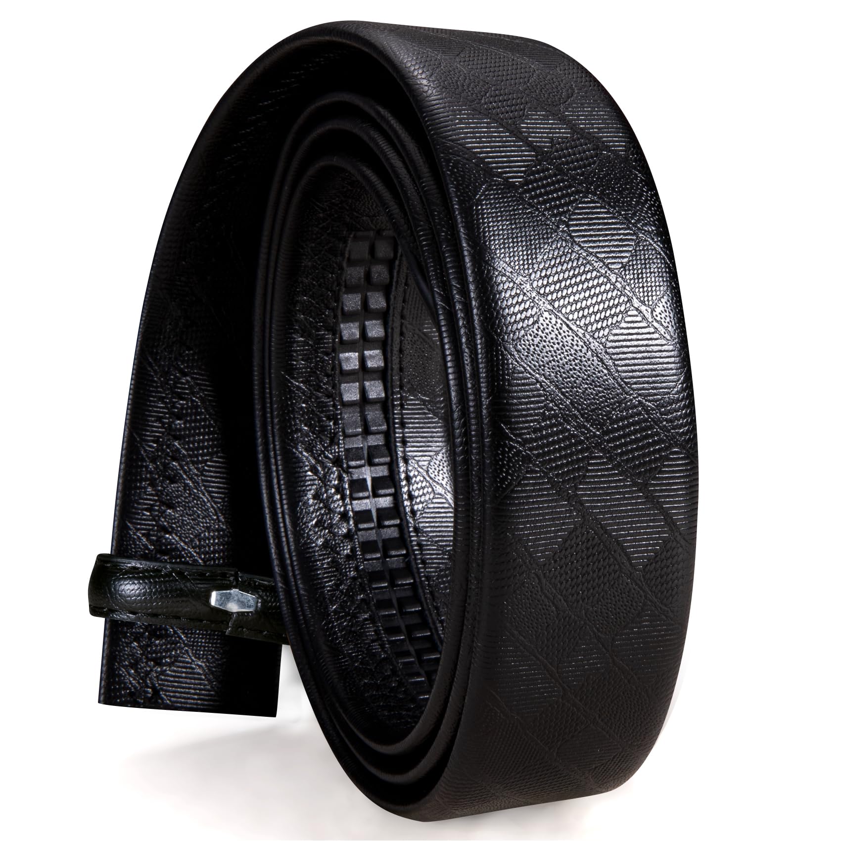 Barry.Wang Men's Ratchet Belt Strap Without Buckle, Black Genuine Leather Belt Automatic Replacement 3.5cm Trim to Fit Business