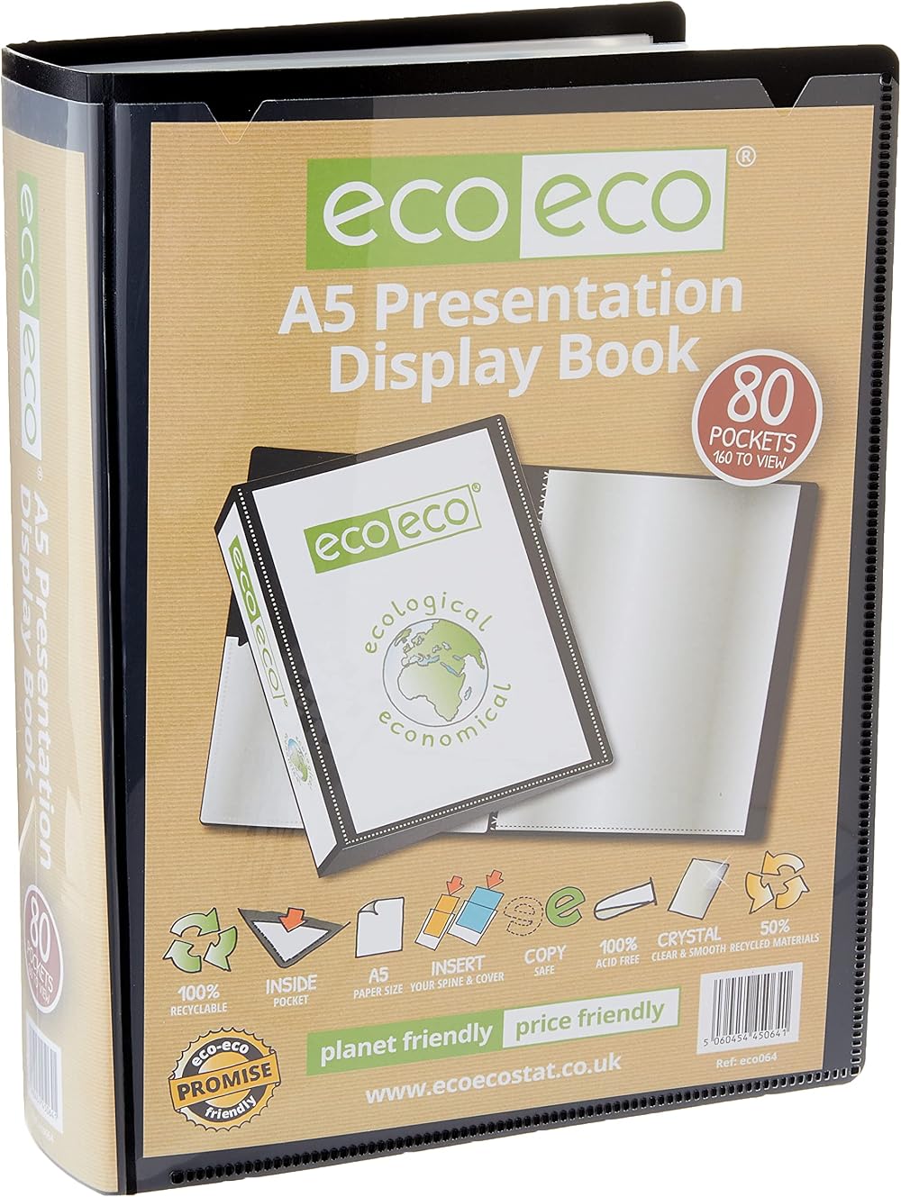 eco-eco A5 Size 80 Page Presentation Display Book 50% Recycled Black