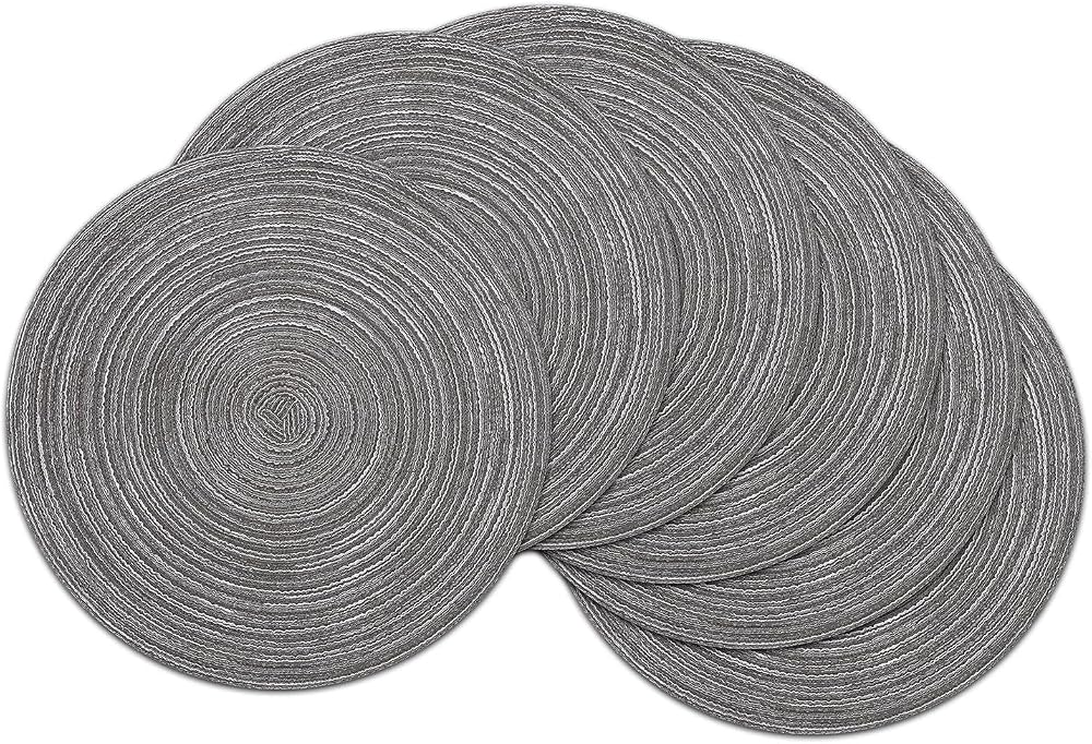 SHACOS 38cm Round Placemats Set of 6 Grey Woven Heat Resistant